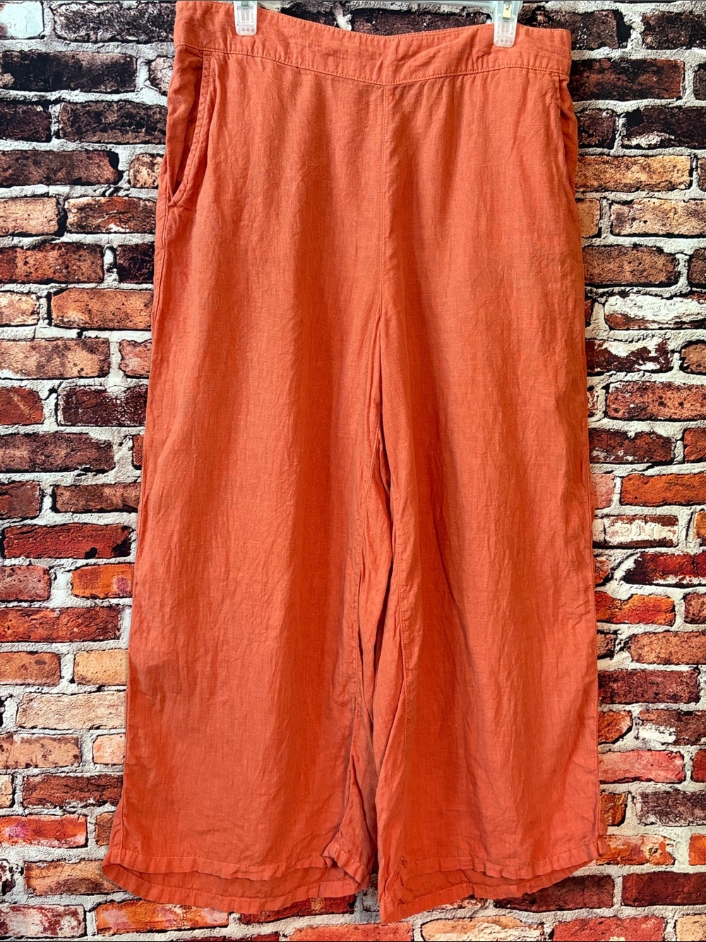 Tahari Wide-Leg 100% Linen Pants in Light Rust Orange Size XL